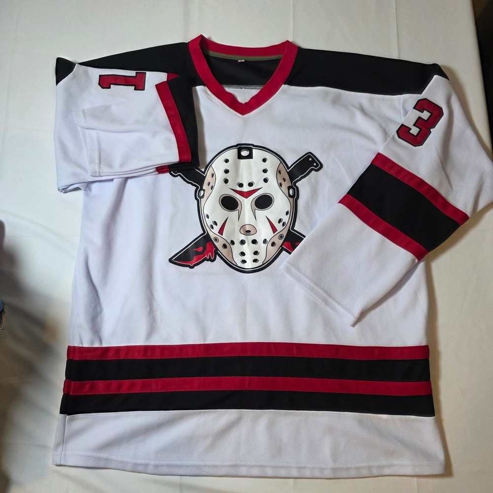 Jason Voorhees Friday‎ the 13th Hockey Jersey White Red Black Mens 13 2XL